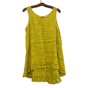 New Collection Linen Ruffle Hi-Lo Tunic Top Womens M Sleeveless Scoop Neck Yello
